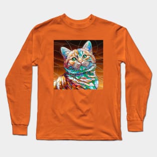 Portrait of a Cat in Tiffany Stained Glass Long Sleeve T-Shirt